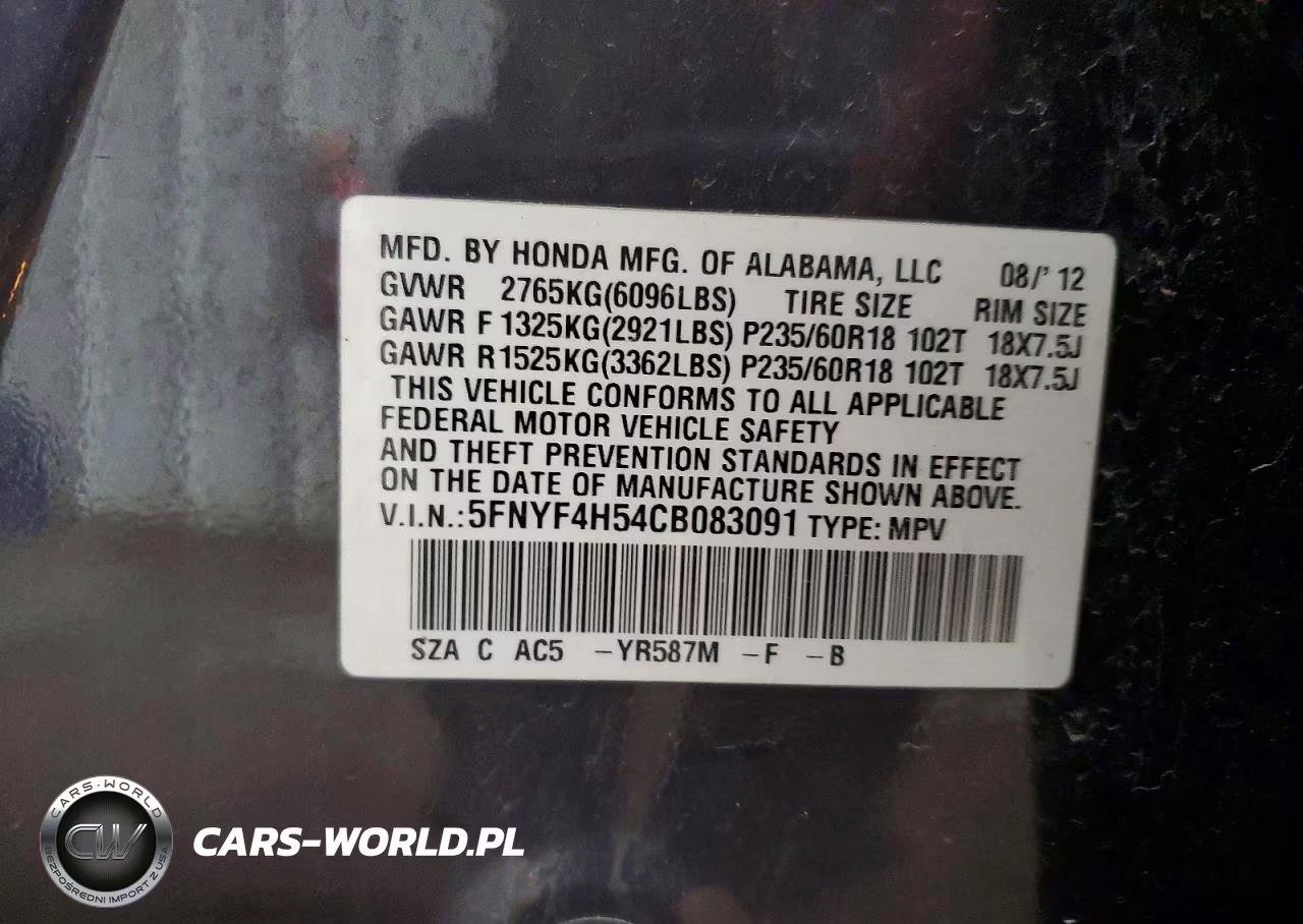 2012 Honda Pilot Exl VIN:5FNYF4H54CB083091 - 13