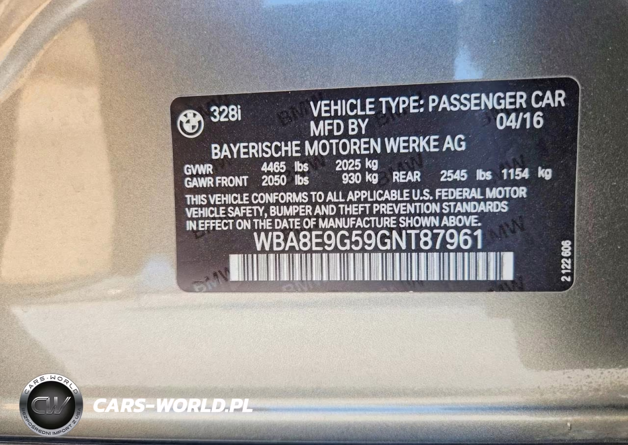 2016 BMW 328 I Sulev VIN:WBA8E9G59GNT87961 - 12