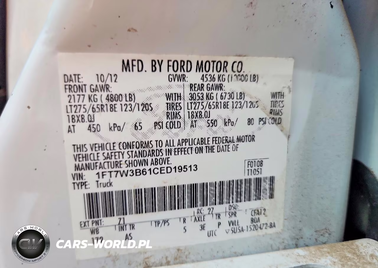 2012 Ford F350 Super Duty VIN:1FT7W3B61CED19513 - 12