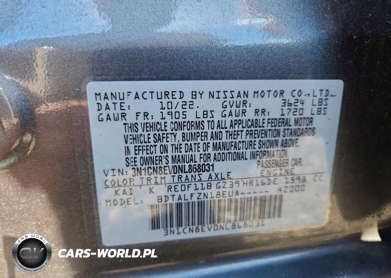 2022 Nissan Versa Sv VIN:3N1CN8EV0NL868031 - 12