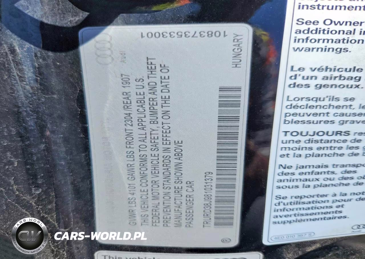 2008 Audi Tt 3.2 Quattro VIN:TRURD38J981031379 - 12