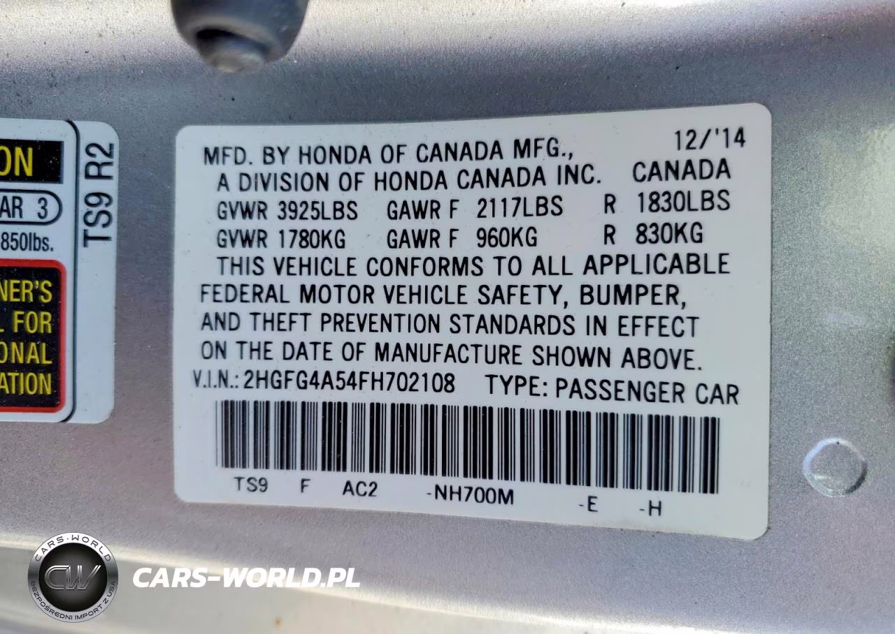 2015 Honda Civic Si VIN:2HGFG4A54FH702108 - 13