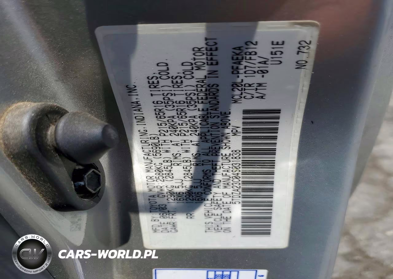2004 Toyota Sienna Le 7 Passenger VIN:5TDZA23C04S031838 - 13