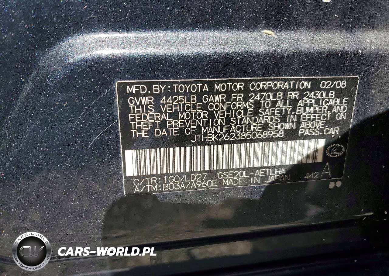 2008 Lexus Is 250 VIN:JTHBK262385068958 - 12