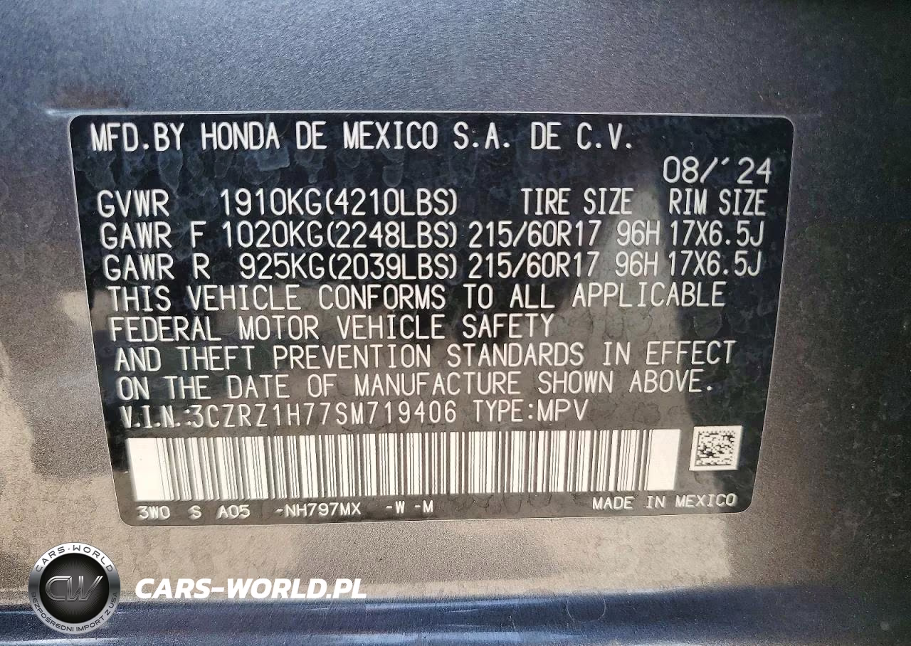 2025 Honda Hr-V Exl VIN:3CZRZ1H77SM719406 - 12