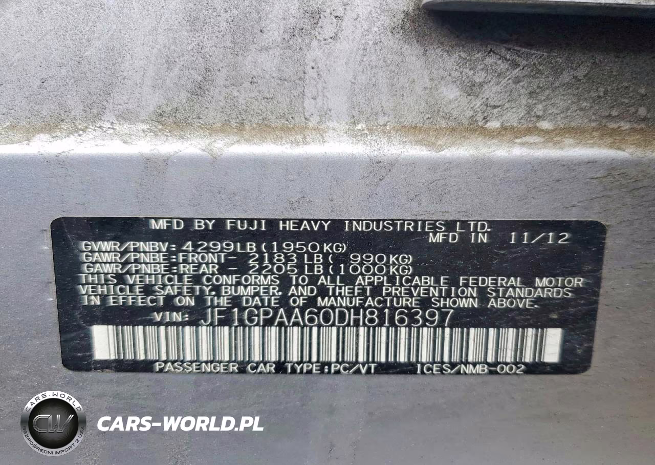 2013 Subaru Impreza VIN:JF1GPAA60DH816397 - 12