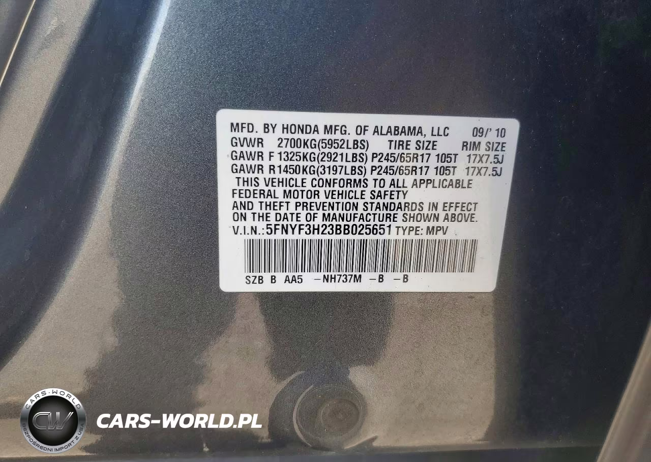 2011 Honda Pilot Lx VIN:5FNYF3H23BB025651 - 12