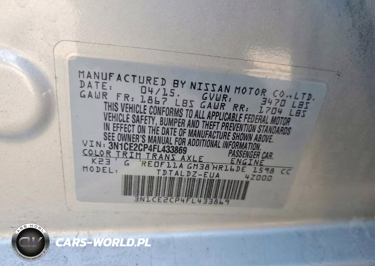 2015 Nissan Versa Note Sv VIN:3N1CE2CP4FL433869 - 12