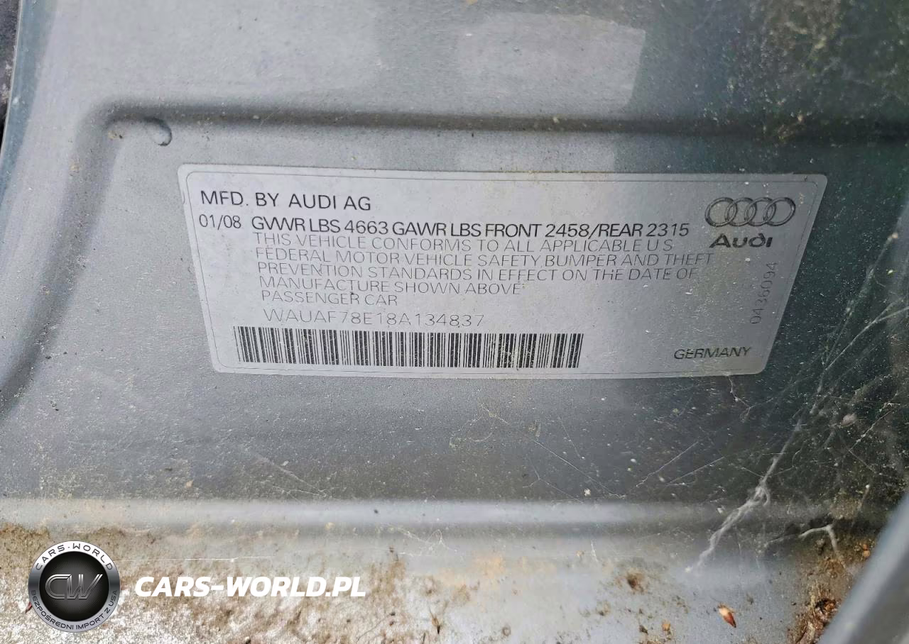 2008 Audi A4 2.0T VIN:WAUAF78E18A134837 - 12