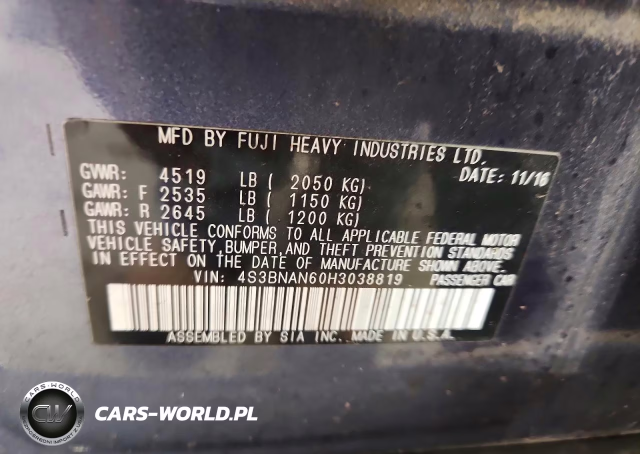 2017 Subaru Legacy 2.5I Limited VIN:4S3BNAN60H3038819 - 13