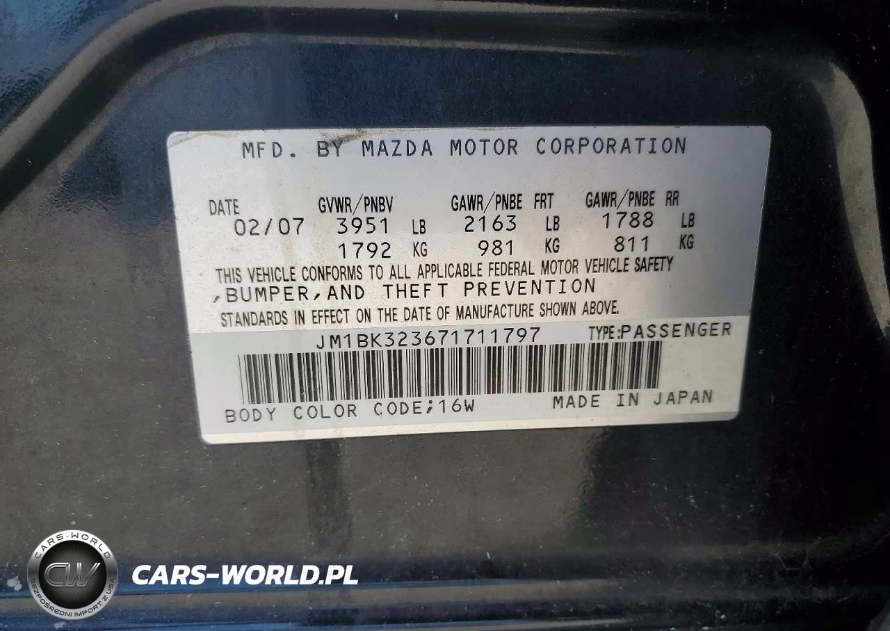 2007 Mazda 3 S VIN:JM1BK323671711797 - 12