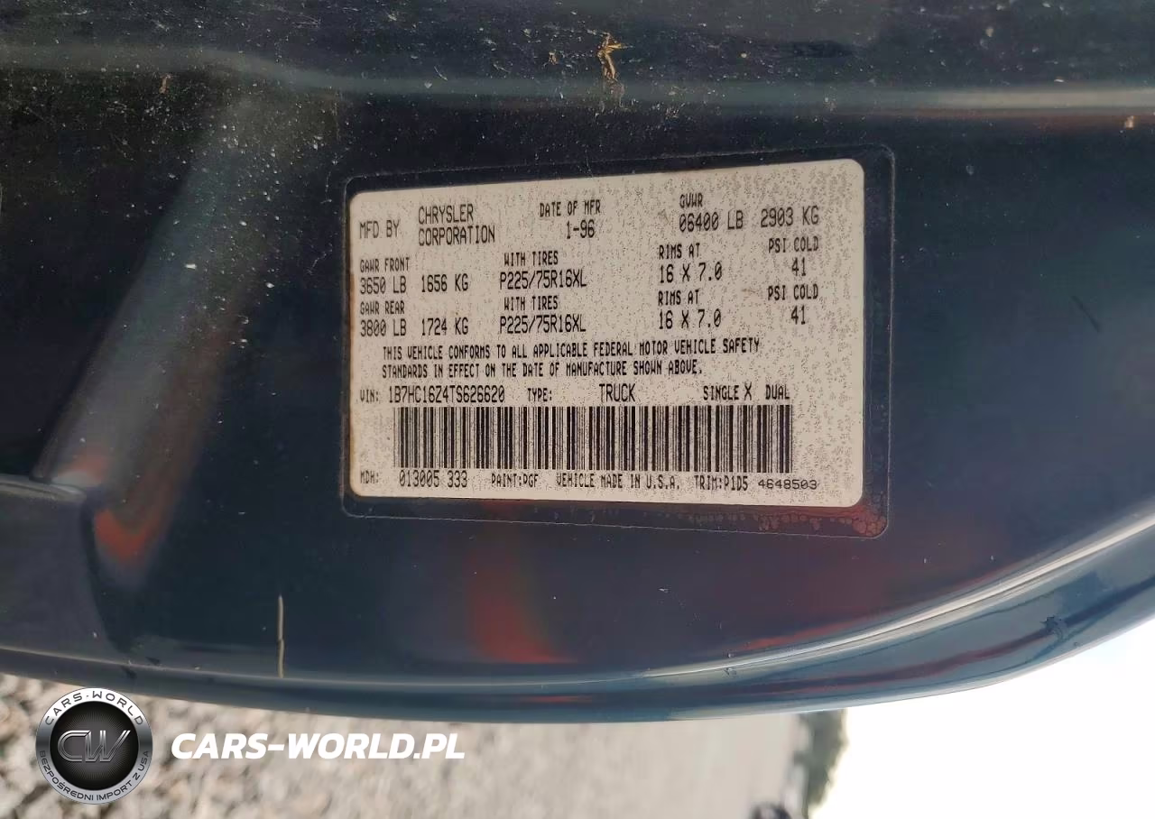 1996 Dodge Ram 1500 VIN:1B7HC16Z4TS626620 - 12