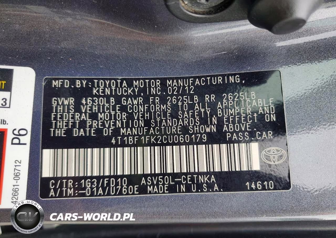 2012 Toyota Camry Le VIN:4T1BF1FK2CU060179 - 13