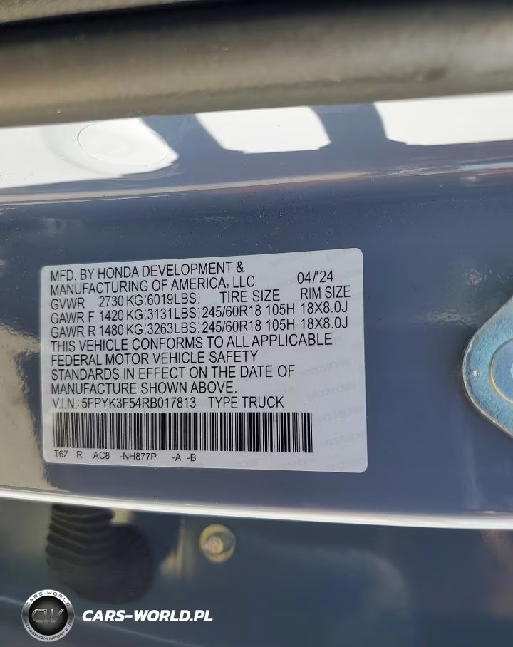 2024 Honda Ridgeline Rtl VIN:5FPYK3F54RB017813 - 13