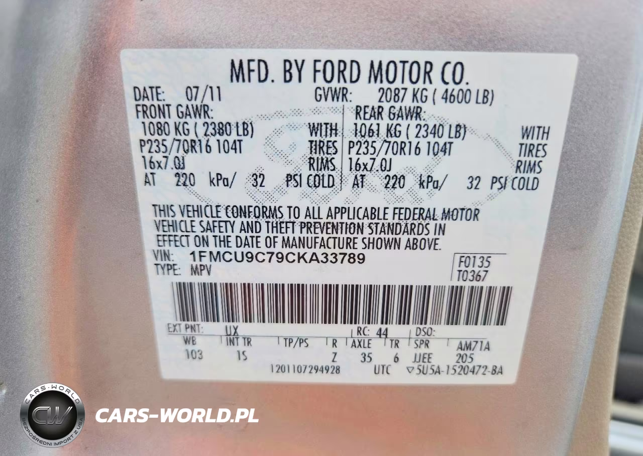 2012 Ford Escape Xls VIN:1FMCU9C79CKA33789 - 12