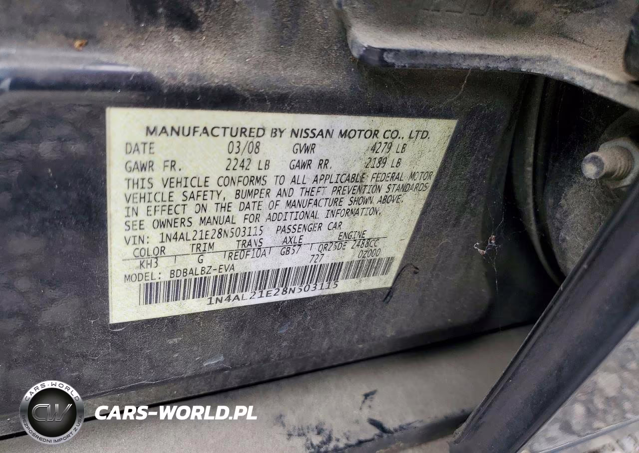 2008 Nissan Altima 2.5 VIN:1N4AL21E28N503115 - 12