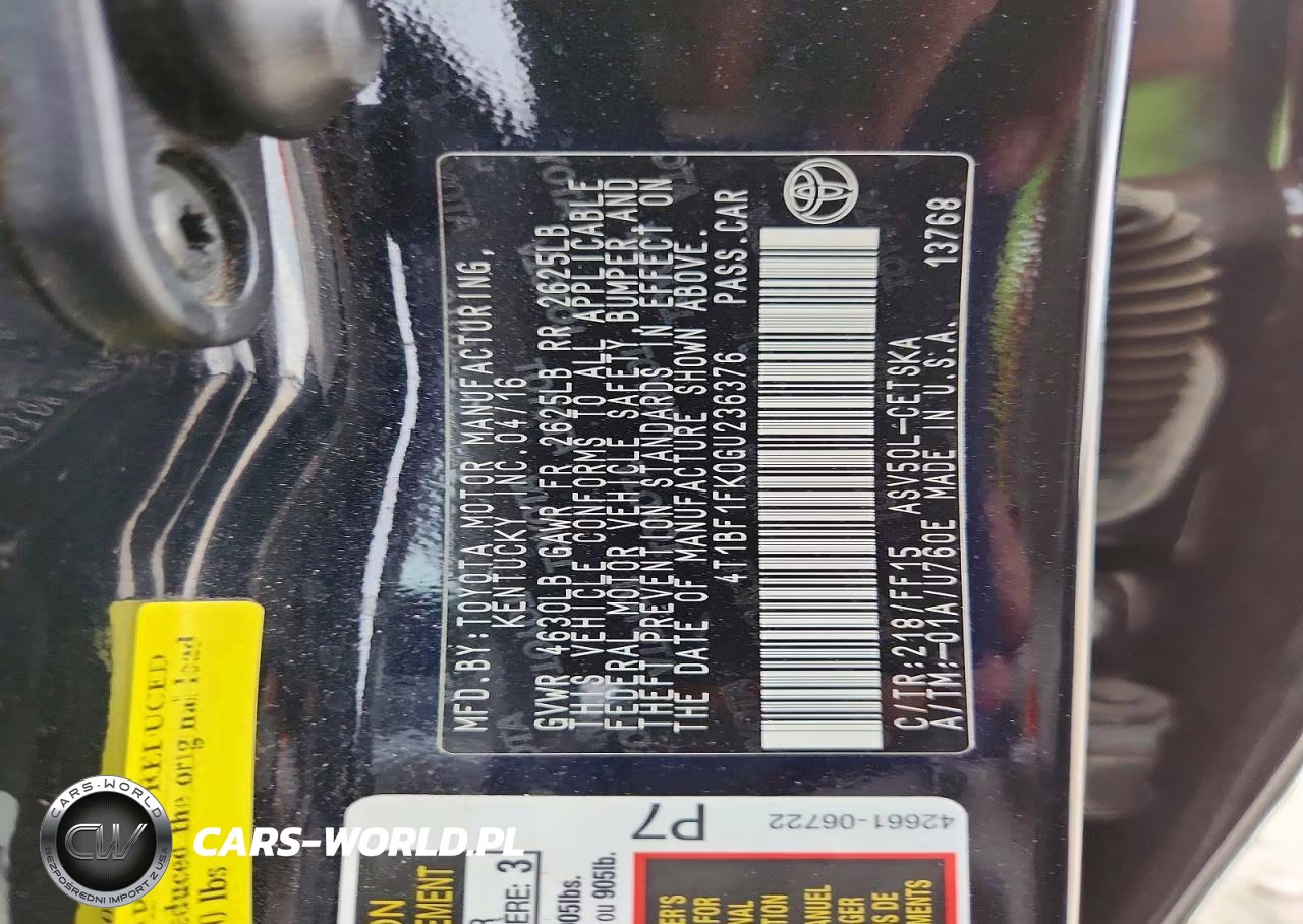 2016 Toyota Camry Se VIN:4T1BF1FK0GU236376 - 12