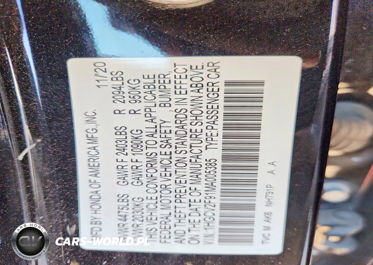 2021 HONDA ACCORD TOURING VIN:1HGCV2F91MA005385 - 12