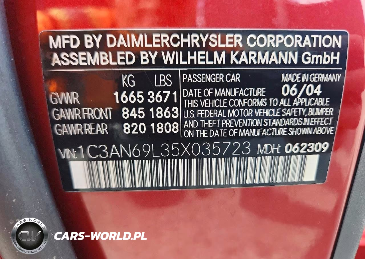2026 Chrysler Crossfire Limited VIN:1C3AN69L35X035723 - 12