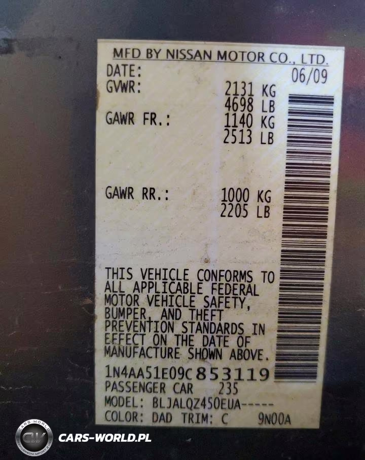 2009 Nissan Maxima 3.5 S VIN:1N4AA51E09C853119 - 12