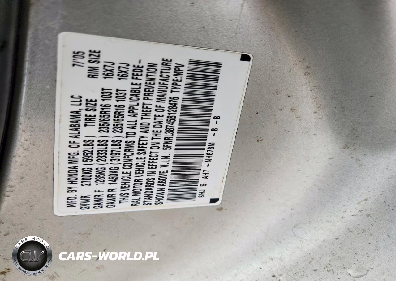 2005 Honda Odyssey Exl VIN:5FNRL38745B128476 - 13