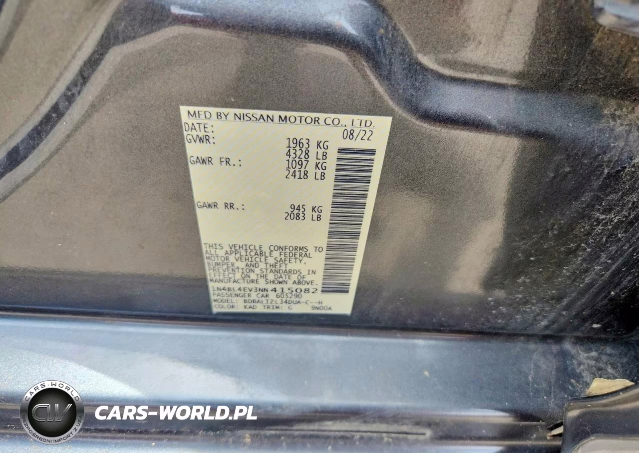 2022 Nissan Altima Sl VIN:1N4BL4EV3NN415082 - 13