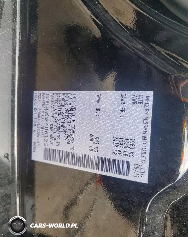 2025 Nissan Altima Sv VIN:1N4BL4DV9SN406125 - 12