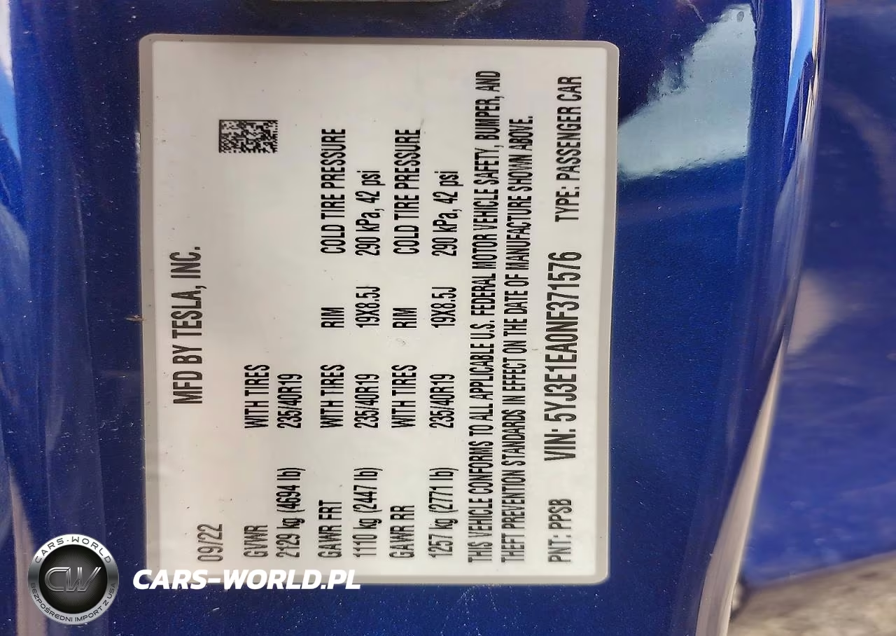 2022 Tesla Model 3 VIN:5YJ3E1EA0NF371576 - 12