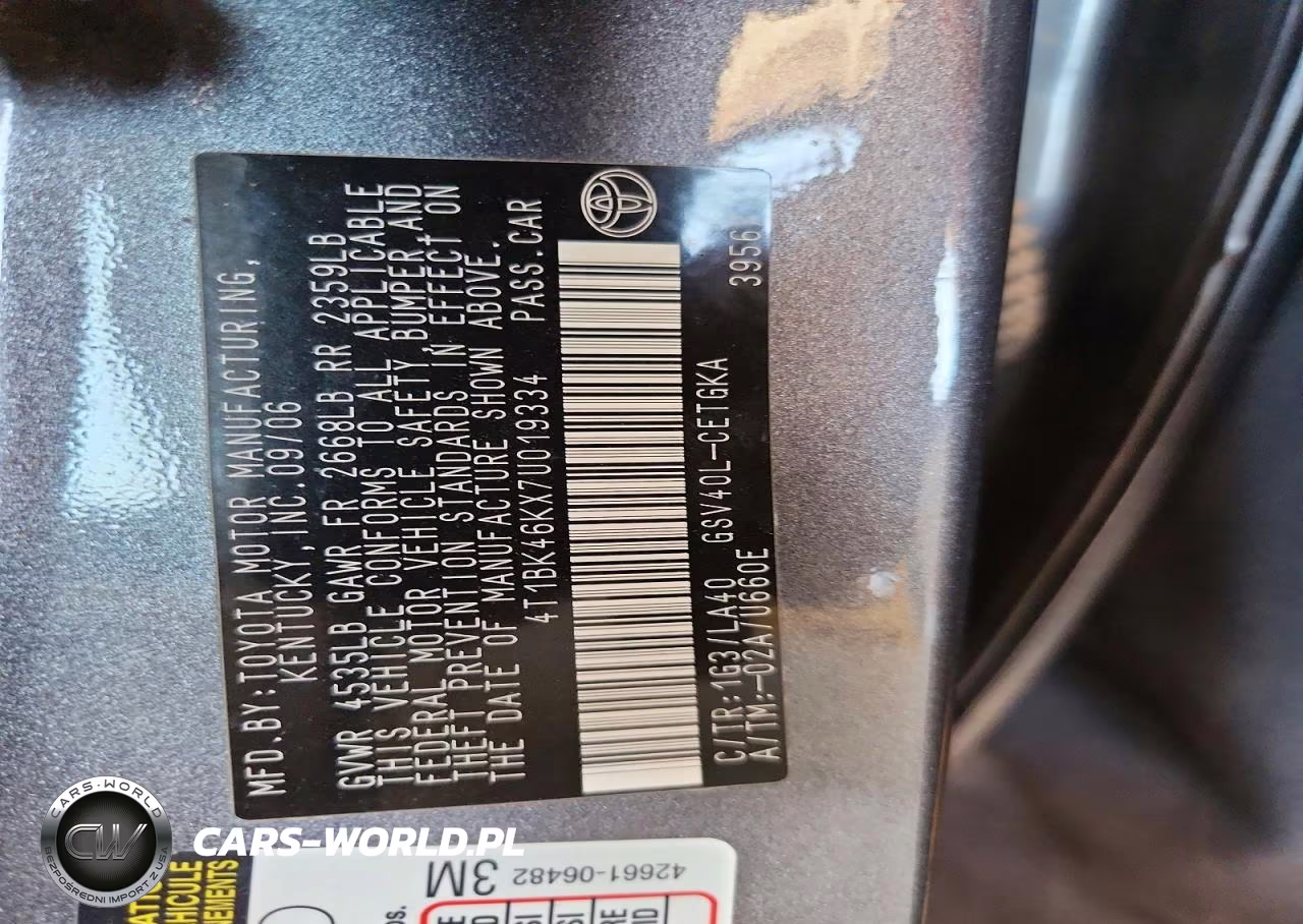 2007 Toyota Camry Xle V6 VIN:4T1BK46KX7U019334 - 12