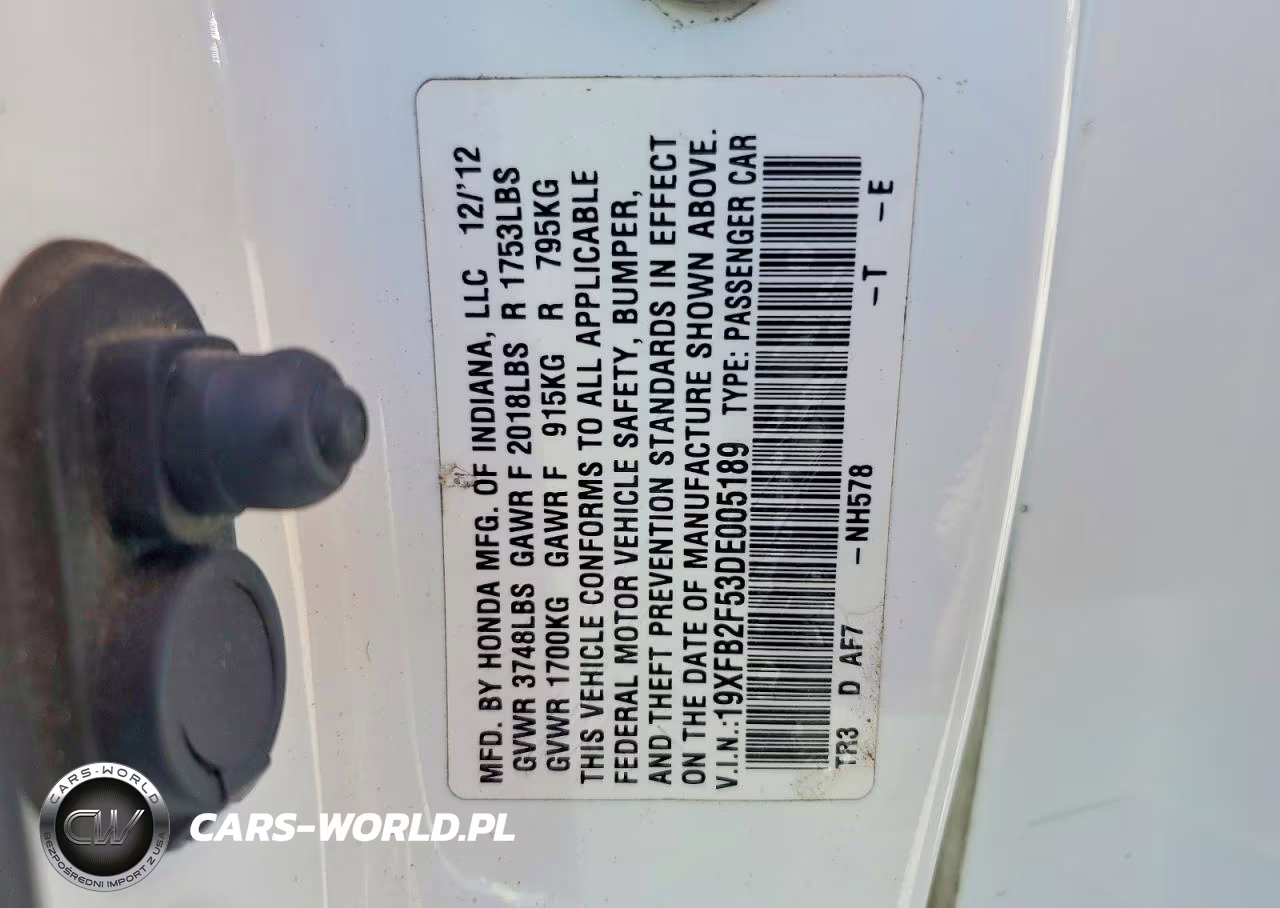 2013 Honda Civic Lx VIN:19XFB2F53DE005189 - 13