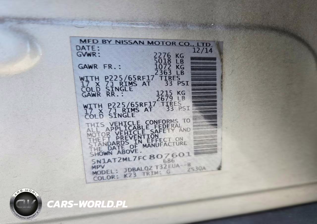 2015 Nissan Rogue Sv VIN:5N1AT2ML7FC807601 - 13