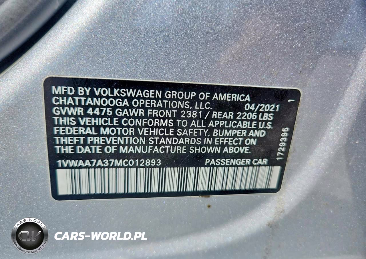 2021 Volkswagen Passat S VIN:1VWAA7A37MC012893 - 12