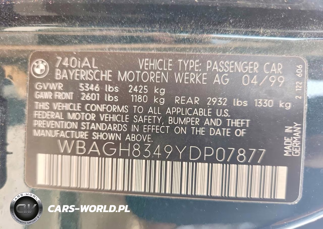 1999 BMW 740Li VIN:WBAGH8349YDP07877 - 13