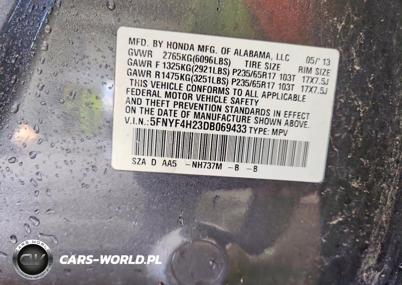 2013 Honda Pilot Lx VIN:5FNYF4H23DB069433 - 14