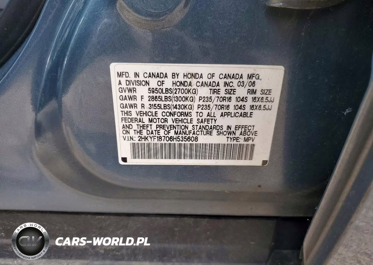 2006 Honda Pilot Ex VIN:2HKYF18706H535608 - 13