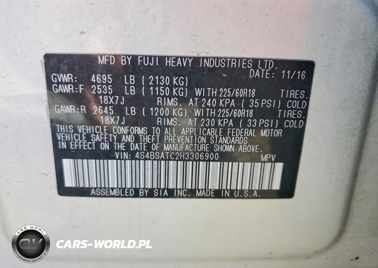 2017 Subaru Outback Touring VIN:4S4BSATC2H3306900 - 13