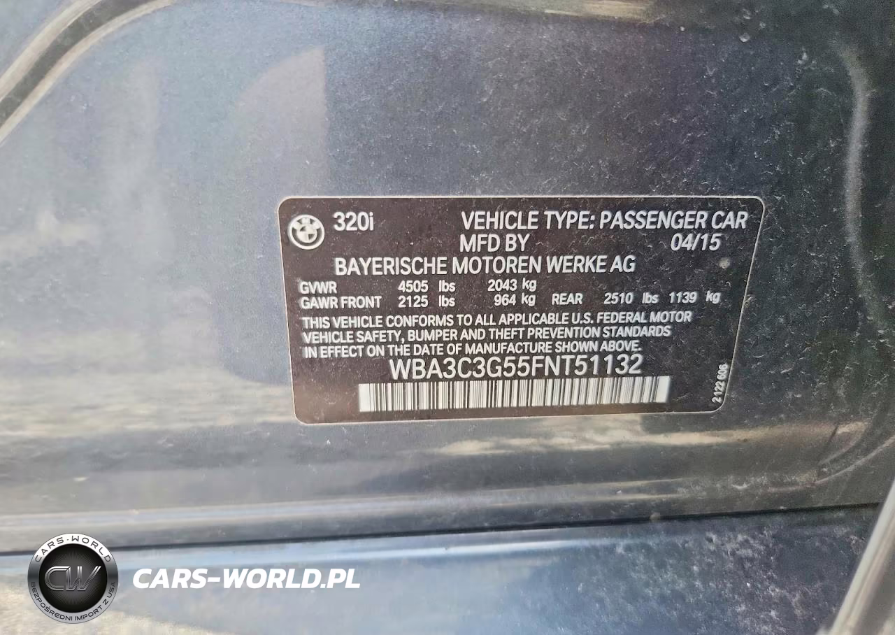 2015 BMW 320 I xDrive VIN:WBA3C3G55FNT51132 - 12