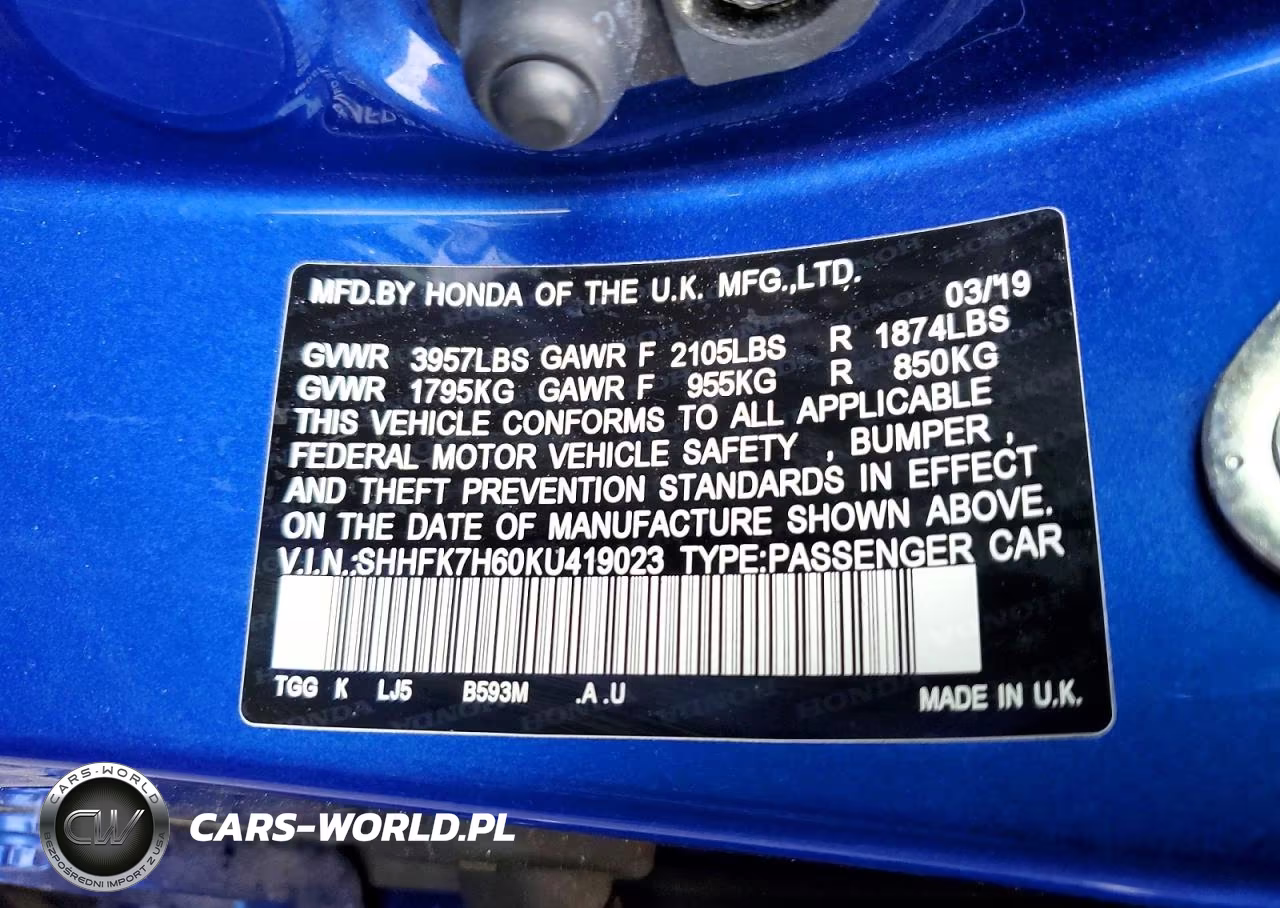 2019 Honda Civic Ex VIN:SHHFK7H60KU419023 - 12