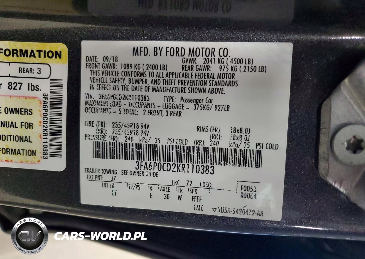2019 Ford Fusion Sel VIN:3FA6P0CD2KR110383 - 12