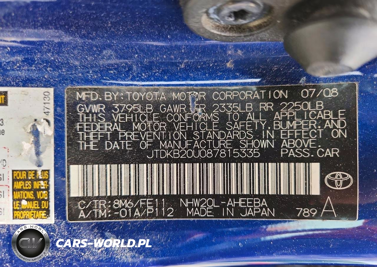 2008 Toyota Prius Base VIN:JTDKB20U087815335 - 12