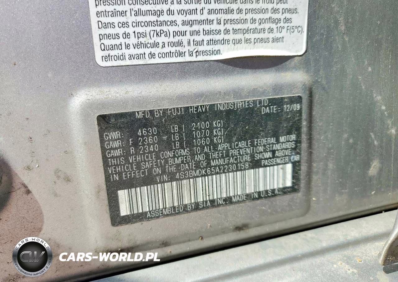 2010 Subaru Legacy 3.6R Limited VIN:4S3BMDK65A2230158 - 12