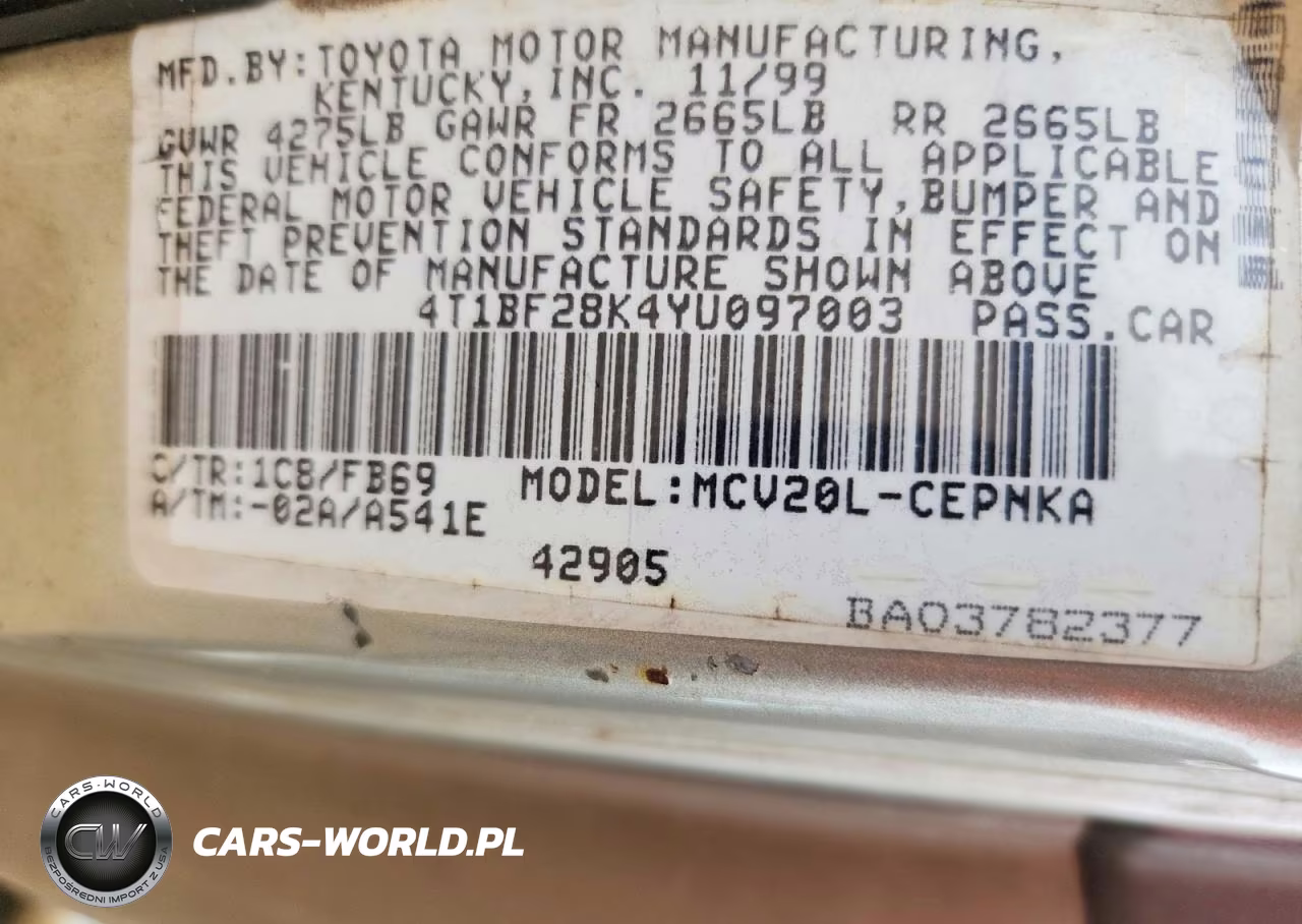 2000 Toyota Camry Le VIN:4T1BF28K4YU097003 - 12