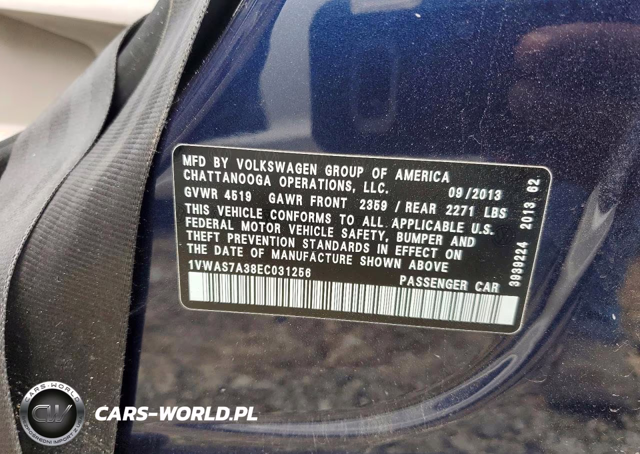 2014 Volkswagen Passat S VIN:1VWAS7A38EC031256 - 12