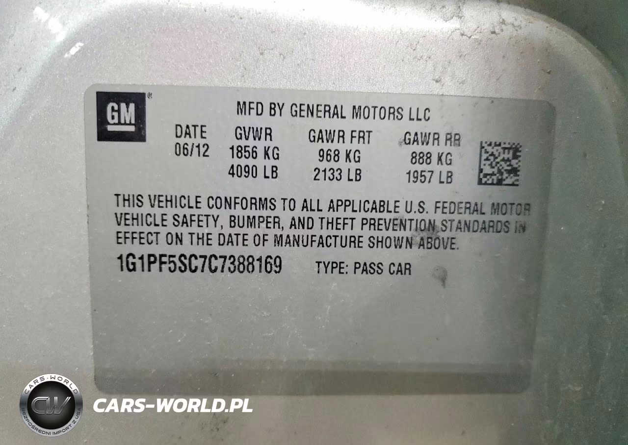2012 Chevrolet Cruze Lt VIN:1G1PF5SC7C7388169 - 12
