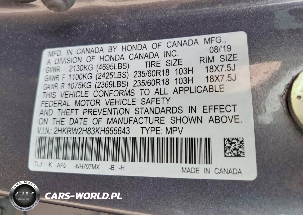 2019 Honda Cr-V Exl VIN:2HKRW2H83KH655643 - 14