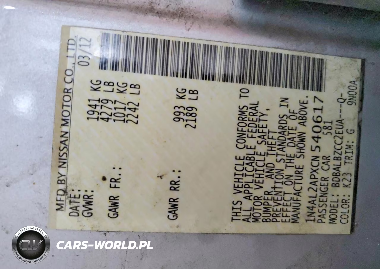 2012 Nissan Altima 2.5 VIN:1N4AL2APXCN540617 - 13