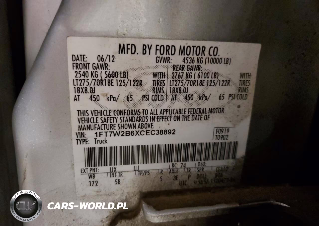 2012 Ford F250 Super Duty VIN:1FT7W2B6XCEC38892 - 12