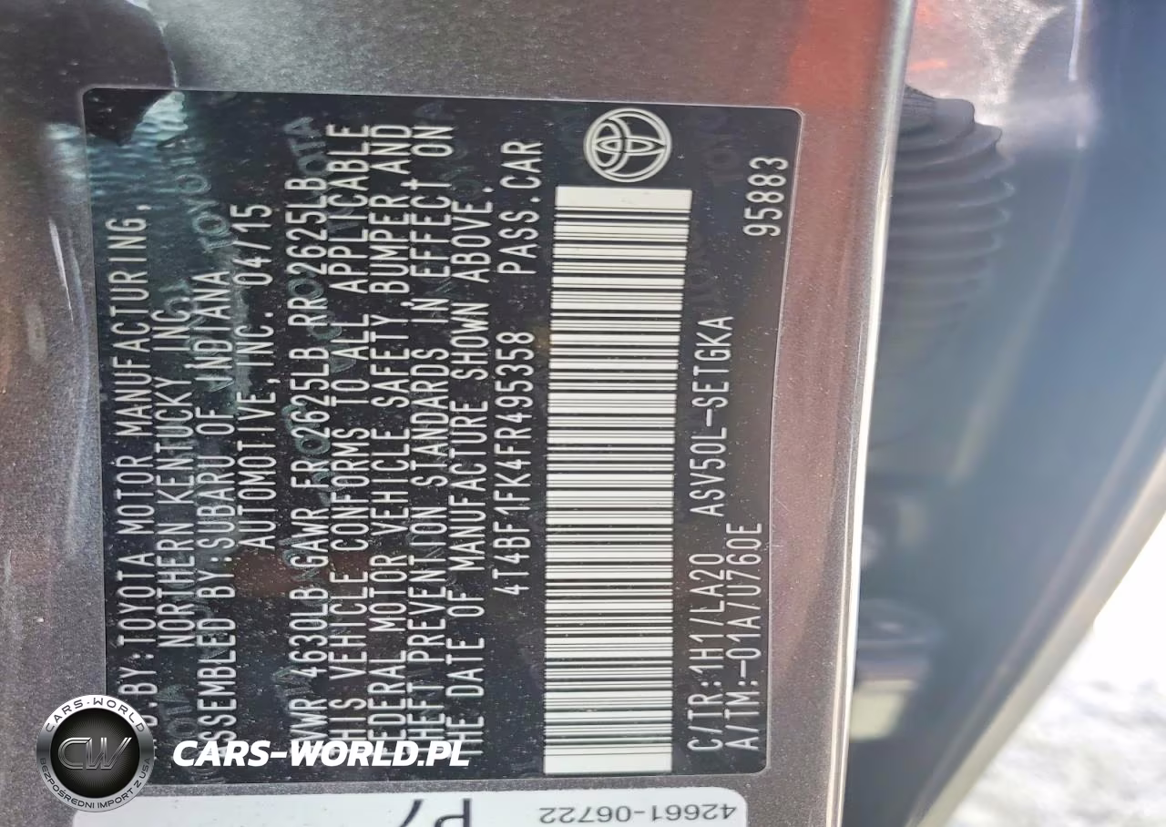 2015 Toyota Camry Xle VIN:4T4BF1FK4FR495358 - 12