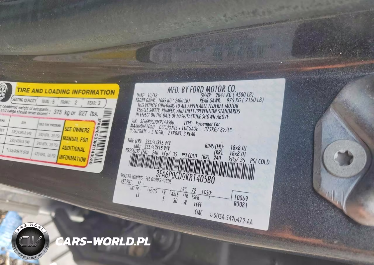 2019 Ford Fusion Sel VIN:3FA6P0CD0KR140580 - 12