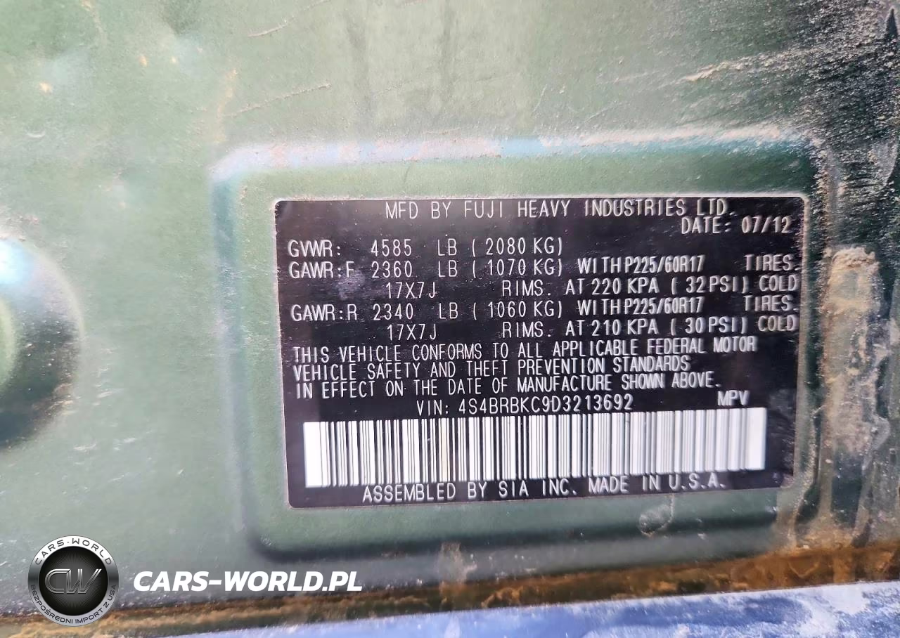 2013 Subaru Outback 2.5I Limited VIN:4S4BRBKC9D3213692 - 13